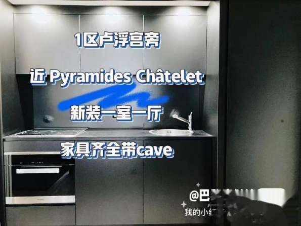 巴黎1区毗邻卢浮宫近Pyramides Châtelet 设计师新装一室一厅带c