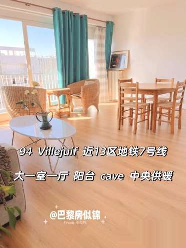 94 Villejuif 近13区地铁7号线一房一厅带阳台cave 家具齐全 即
